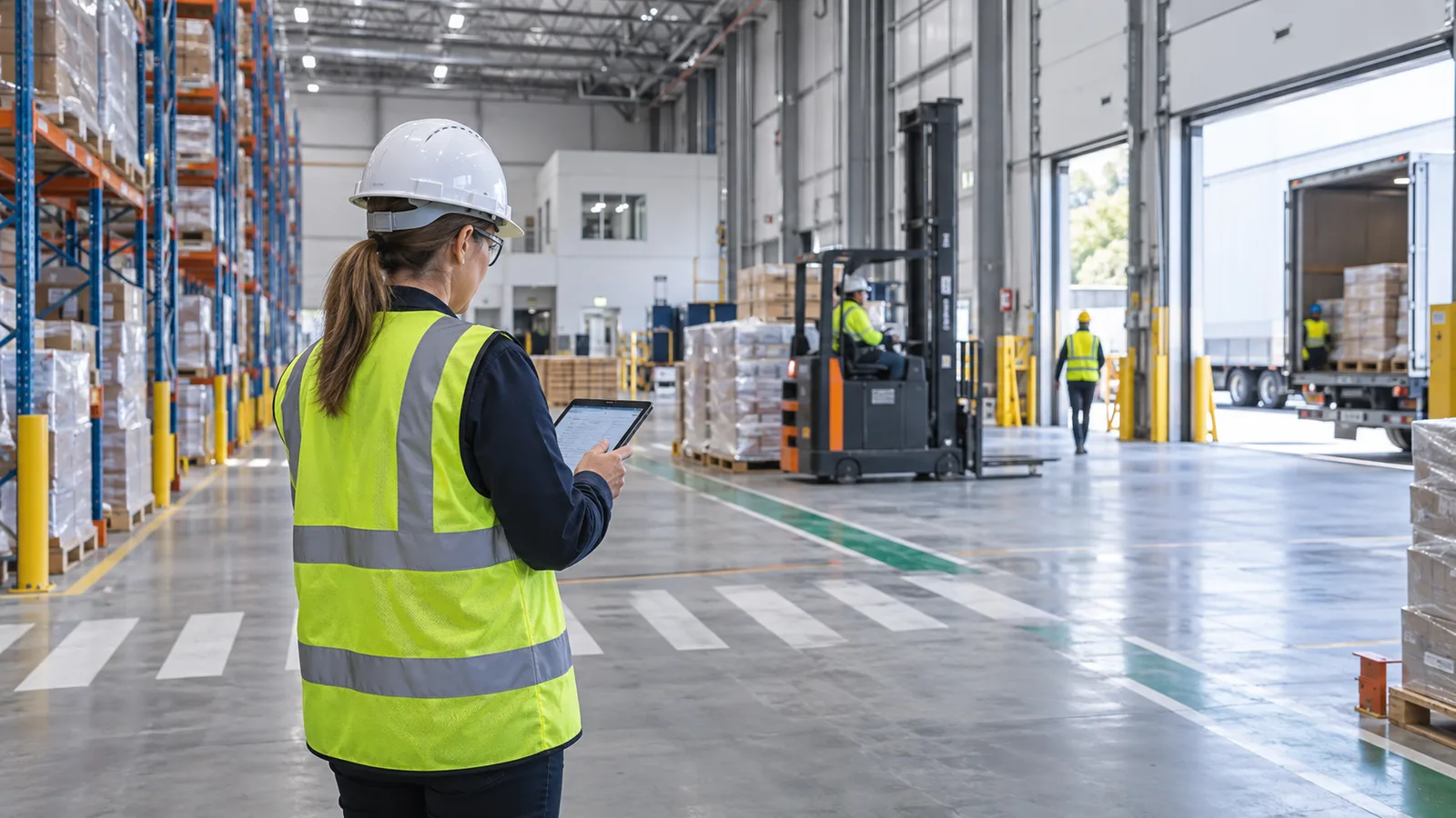 Operations manager reviewing warehouse audit evidence on a tablet